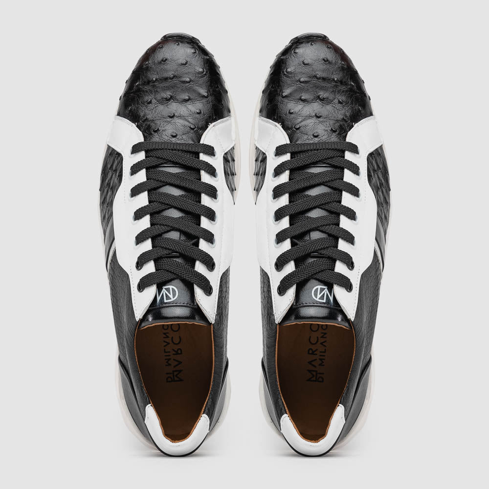 Marco Di Milano Lyon II Ostrich Quill & Calfskin Sneakers Black / White