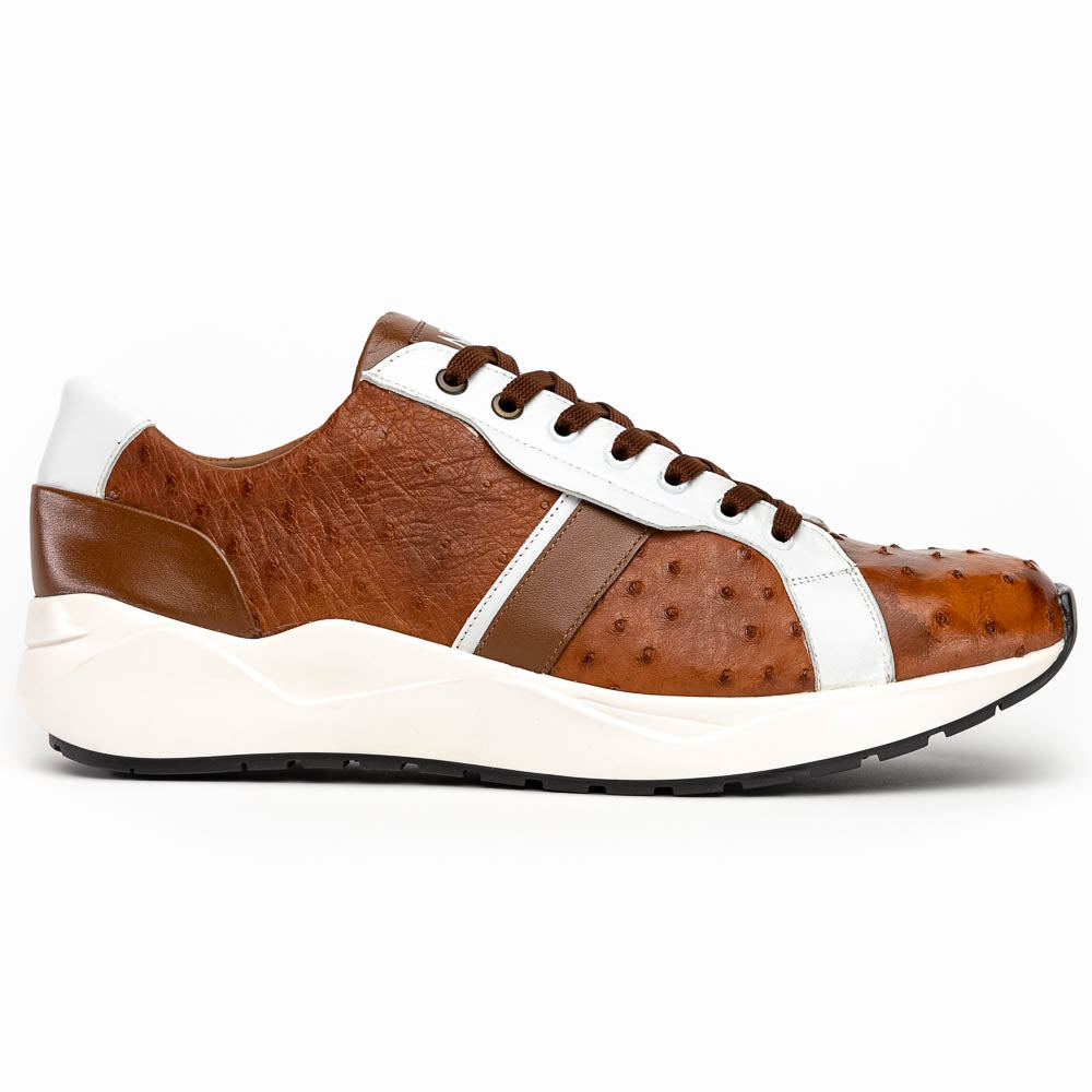 Marco Di Milano Lyon Ostrich Quill & Calfskin Sneakers Brandy / White