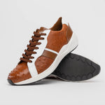 Marco Di Milano Lyon II Ostrich Quill & Calfskin Sneakers Brandy / White