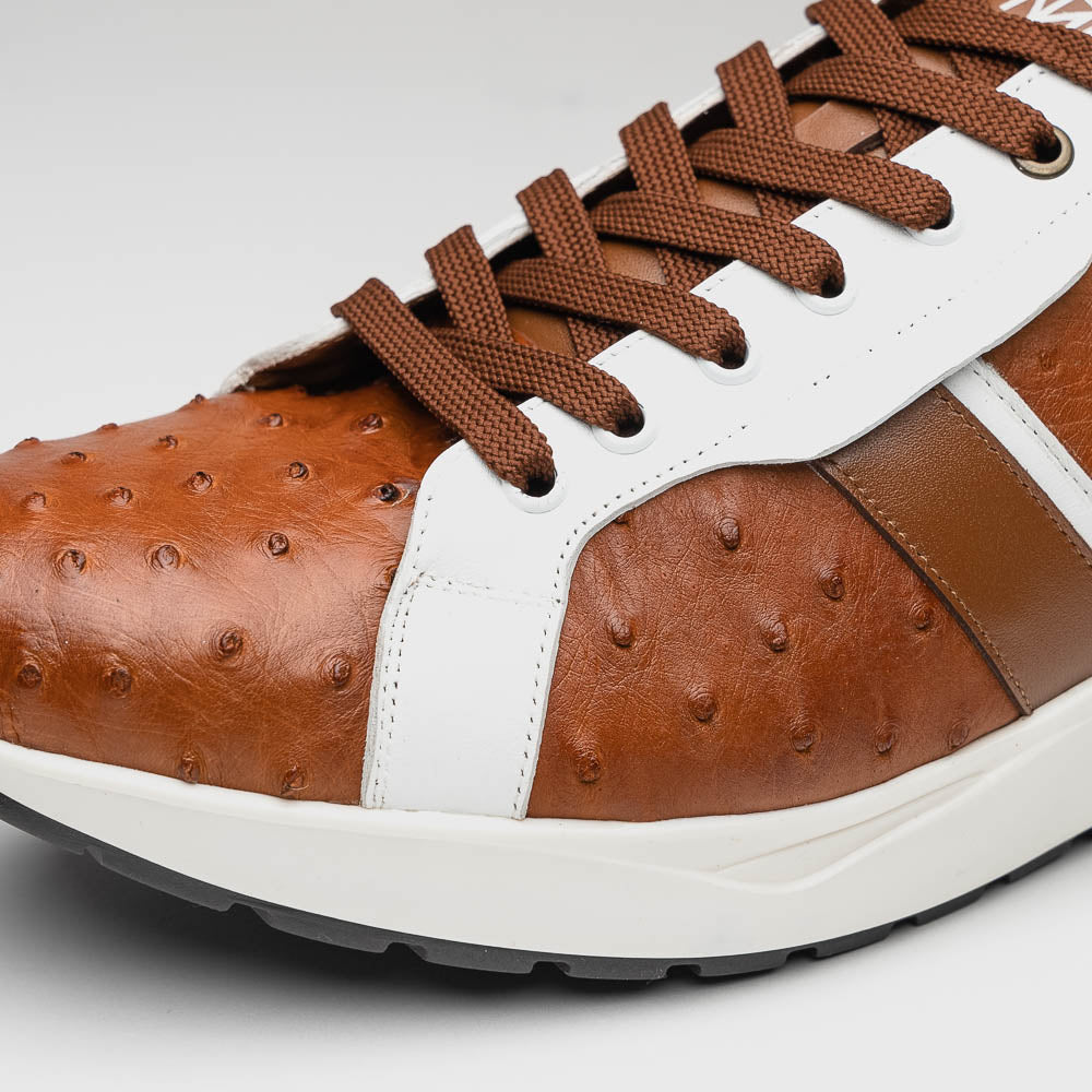 Marco Di Milano Lyon II Ostrich Quill & Calfskin Sneakers Brandy / White