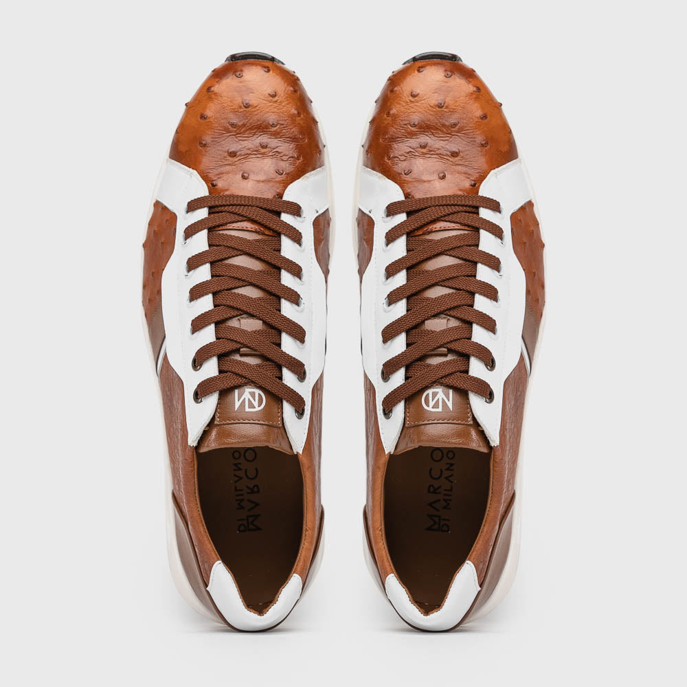 Marco Di Milano Lyon II Ostrich Quill & Calfskin Sneakers Brandy / White