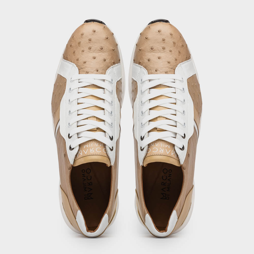 Marco Di Milano Lyon II Ostrich Quill & Calfskin Sneakers Orix / White