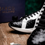Marco Di Milano Lyon II Ostrich Quill & Calfskin Sneakers Black / White