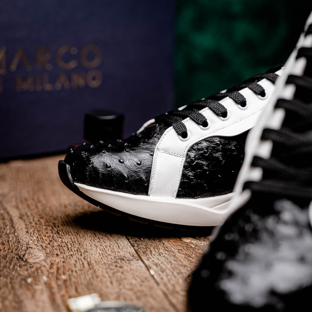 Marco Di Milano Lyon II Ostrich Quill & Calfskin Sneakers Black / White