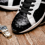 Marco Di Milano Lyon II Ostrich Quill & Calfskin Sneakers Black / White