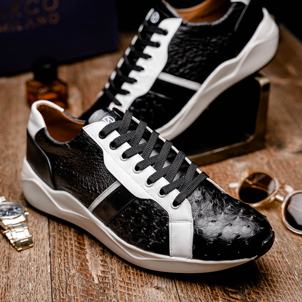 Marco Di Milano Lyon II Ostrich Quill & Calfskin Sneakers Black / White