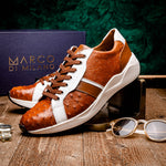 Marco Di Milano Lyon II Ostrich Quill & Calfskin Sneakers Brandy / White
