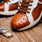Marco Di Milano Lyon II Ostrich Quill & Calfskin Sneakers Brandy / White