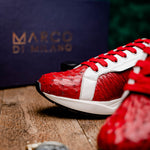 Marco Di Milano Lyon II Ostrich Quill & Calfskin Sneakers Red / White