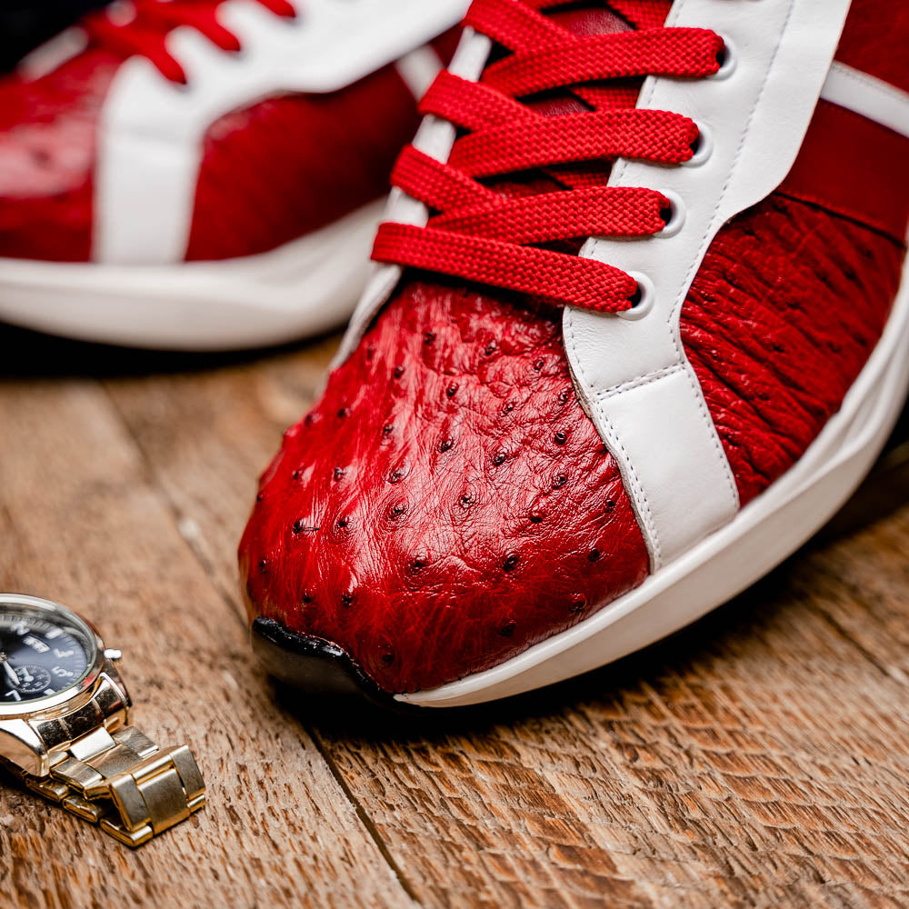 Marco Di Milano Lyon II Ostrich Quill & Calfskin Sneakers Red / White