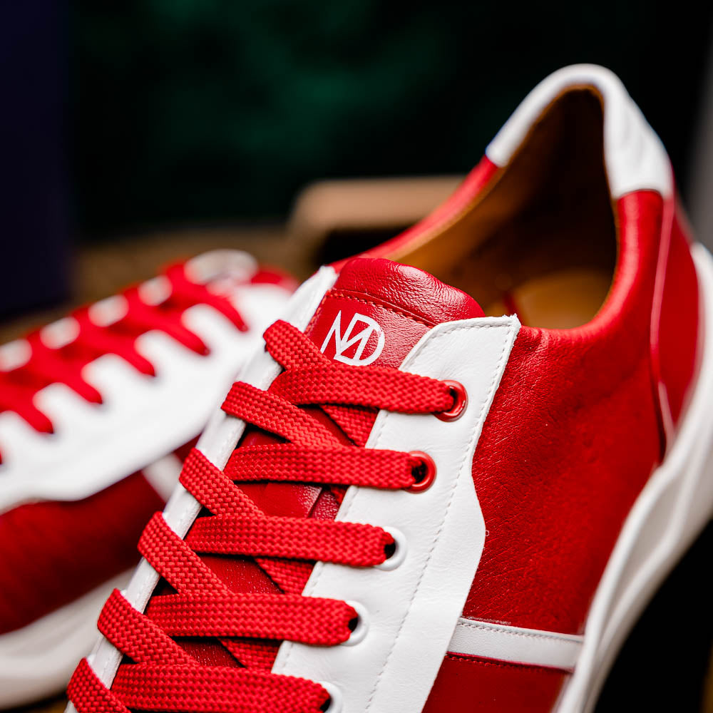 Marco Di Milano Lyon II Ostrich Quill & Calfskin Sneakers Red / White