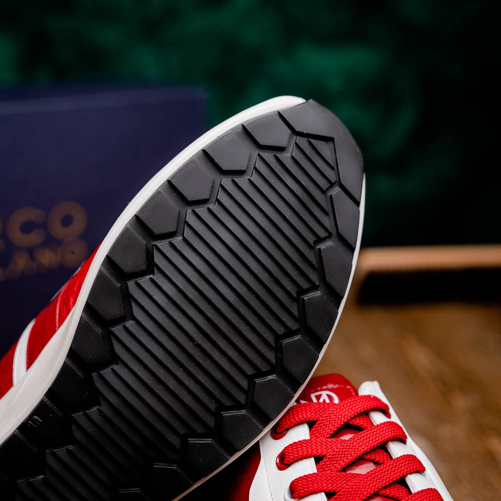 Marco Di Milano Lyon II Ostrich Quill & Calfskin Sneakers Red / White