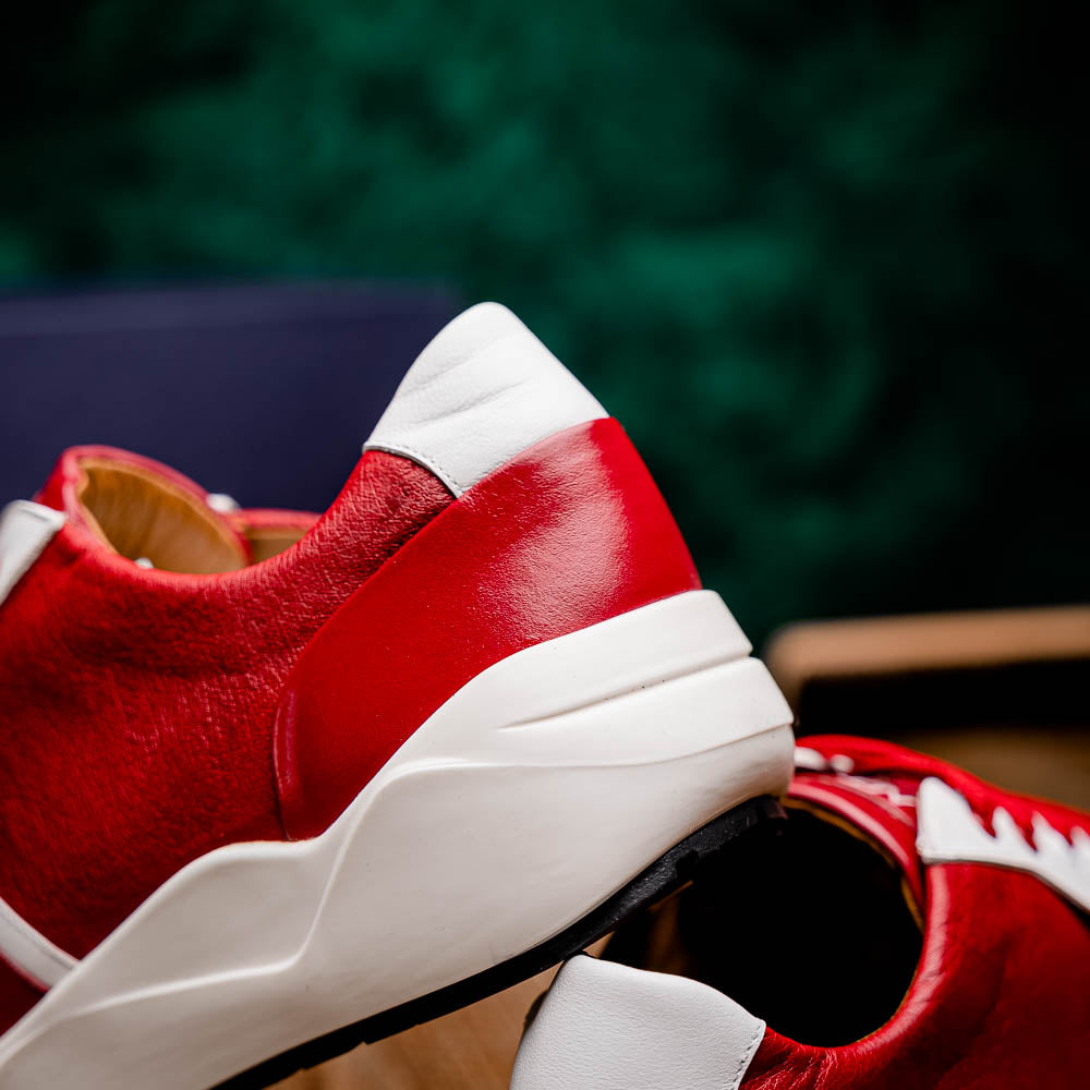 Marco Di Milano Lyon II Ostrich Quill & Calfskin Sneakers Red / White