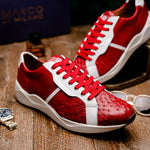 Marco Di Milano Lyon II Ostrich Quill & Calfskin Sneakers Red / White