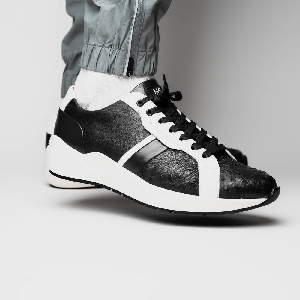 Marco Di Milano Lyon II Ostrich Quill & Calfskin Sneakers Black / White