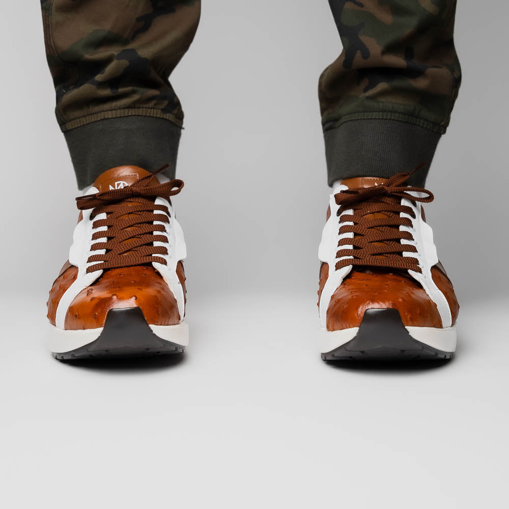 Marco Di Milano Lyon II Ostrich Quill & Calfskin Sneakers Brandy / White