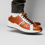 Marco Di Milano Lyon II Ostrich Quill & Calfskin Sneakers Brandy / White