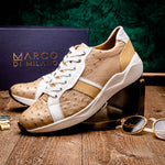 Marco Di Milano Lyon II Ostrich Quill & Calfskin Sneakers Orix / White