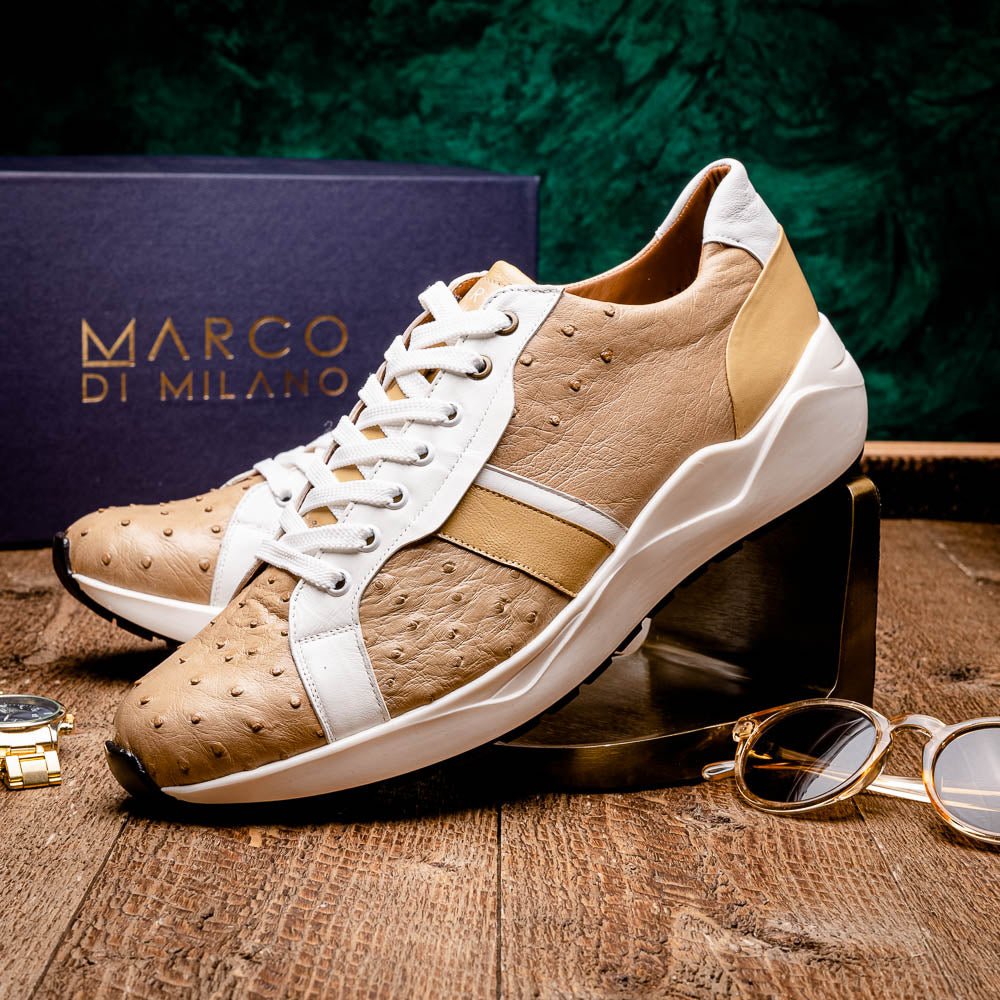 Marco Di Milano Lyon II Ostrich Quill & Calfskin Sneakers Orix / White