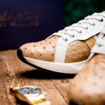 Marco Di Milano Lyon II Ostrich Quill & Calfskin Sneakers Orix / White