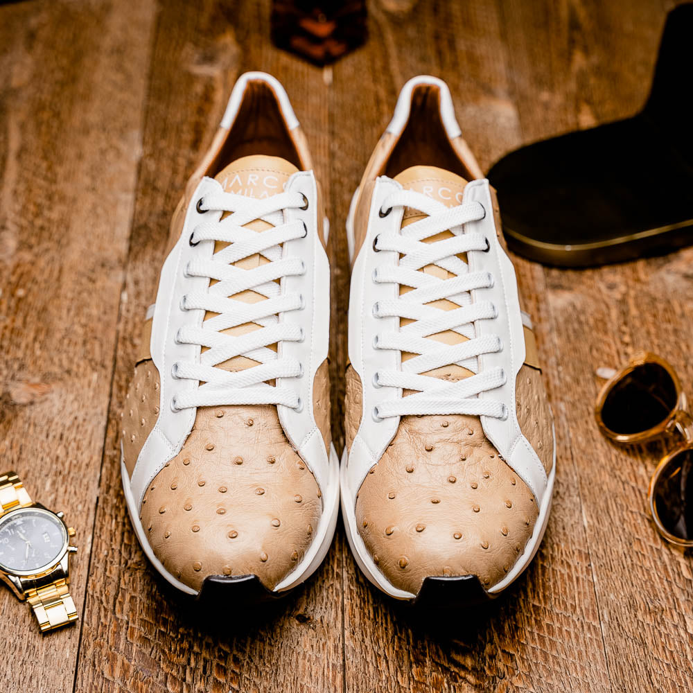Marco Di Milano Lyon II Ostrich Quill & Calfskin Sneakers Orix / White