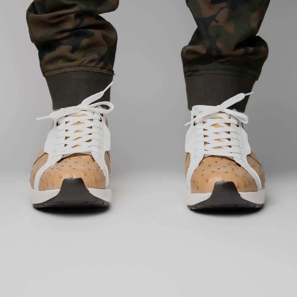 Marco Di Milano Lyon II Ostrich Quill & Calfskin Sneakers Orix / White