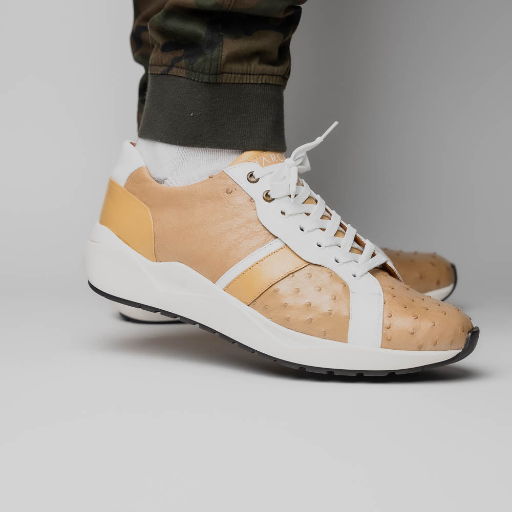 Marco Di Milano Lyon II Ostrich Quill & Calfskin Sneakers Orix / White