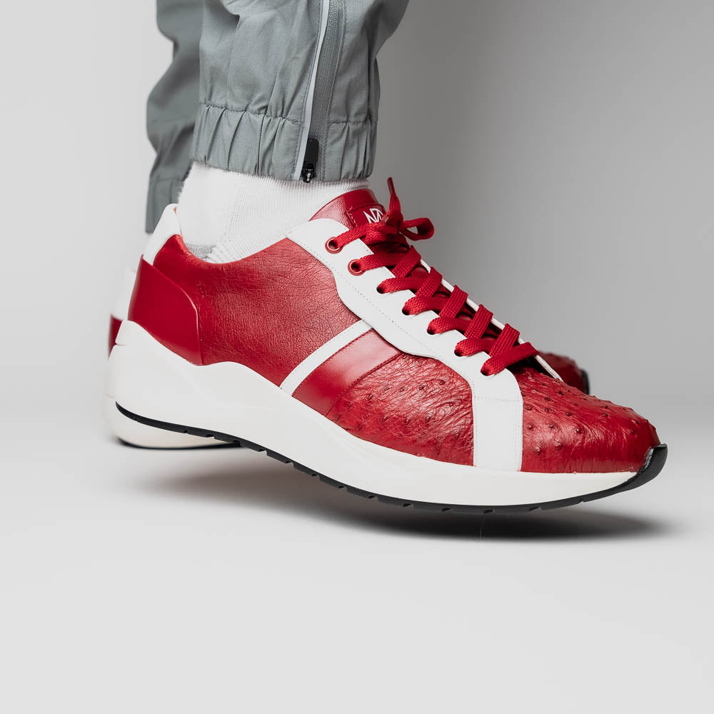 Marco Di Milano Lyon II Ostrich Quill & Calfskin Sneakers Red / White
