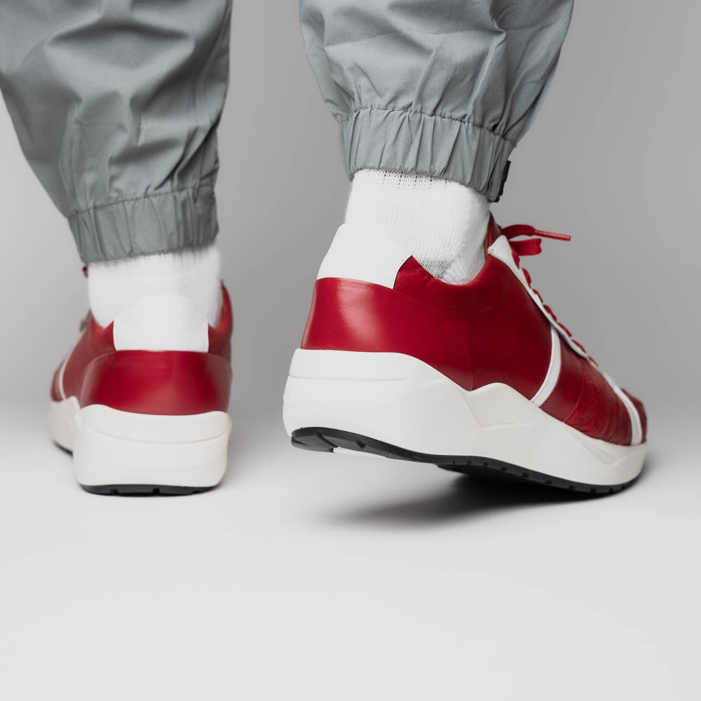 Marco Di Milano Lyon II Ostrich Quill & Calfskin Sneakers Red / White