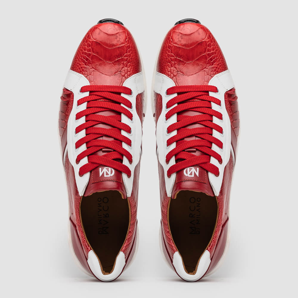 Marco Di Milano Lyon Ostrich Leg & Calfskin Sneakers Red / White