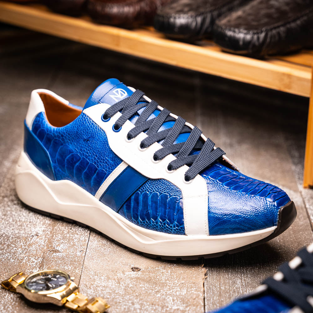 Marco Di Milano Lyon Ostrich Leg & Calfskin Sneakers Blue / White