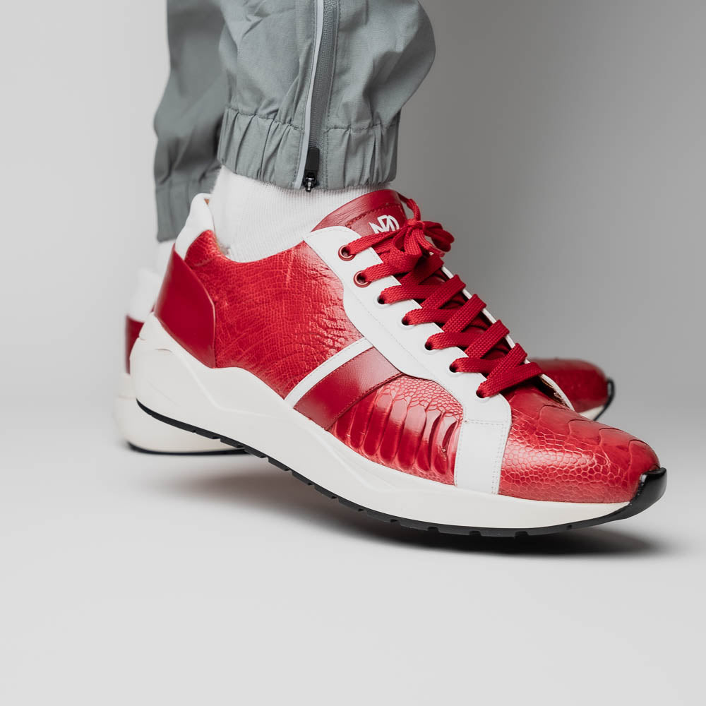 Marco Di Milano Lyon Ostrich Leg & Calfskin Sneakers Red / White