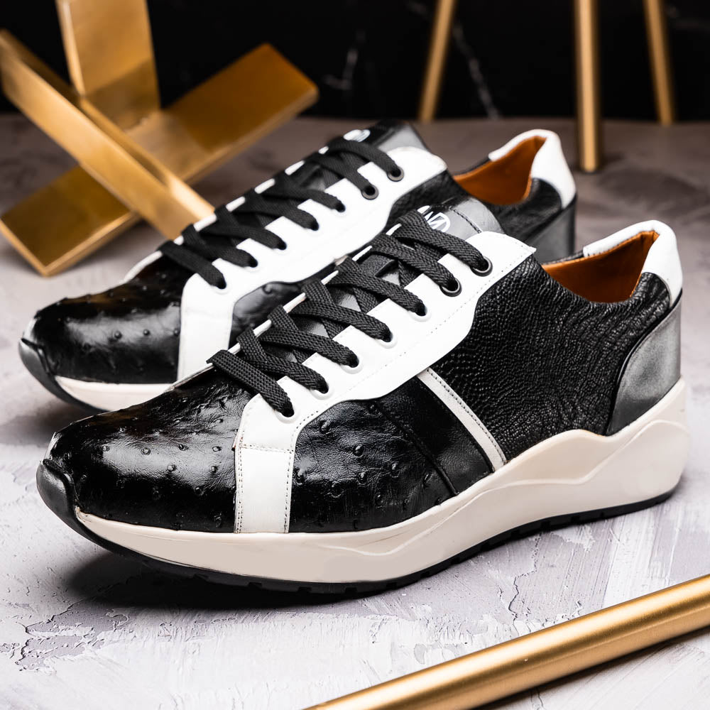 Marco Di Milano Lyon Ostrich Leg & Calfskin Sneakers Black / White