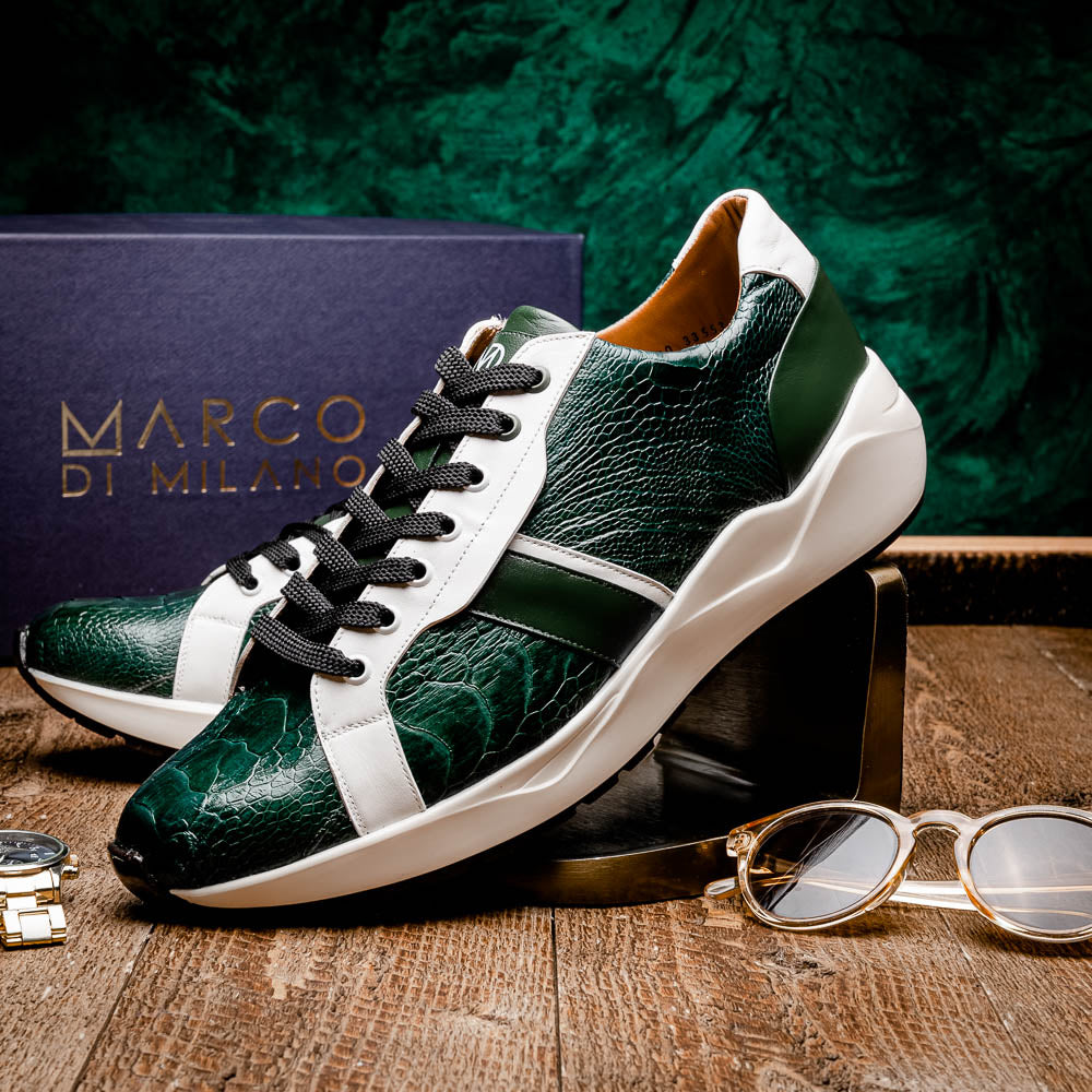 Marco Di Milano Lyon Ostrich Leg & Calfskin Sneakers Green / White