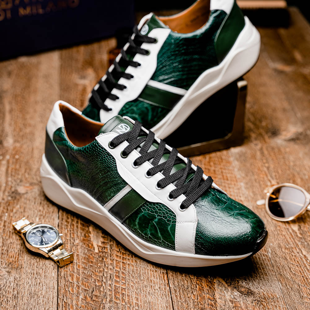 Marco Di Milano Lyon Ostrich Leg & Calfskin Sneakers Green / White