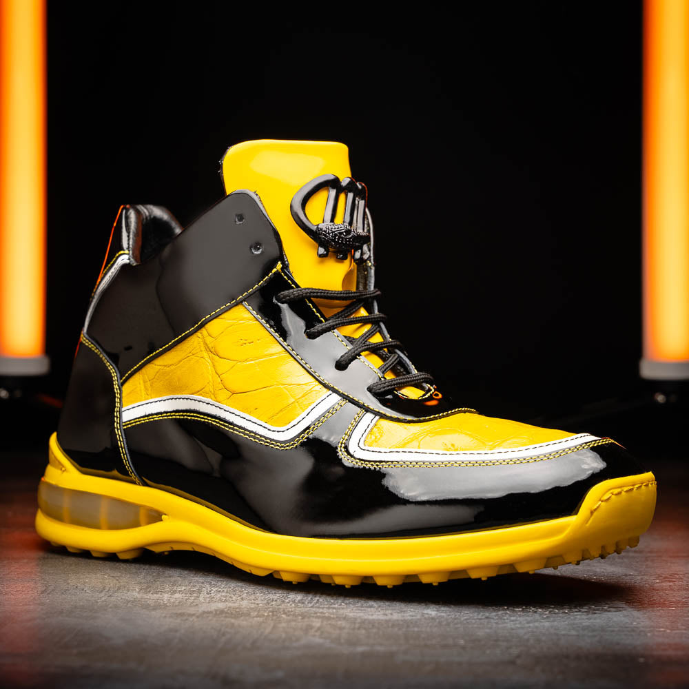 Mauri M797 Baby Croc / Patent Leather Sneakers Black & Yellow (Special Order)