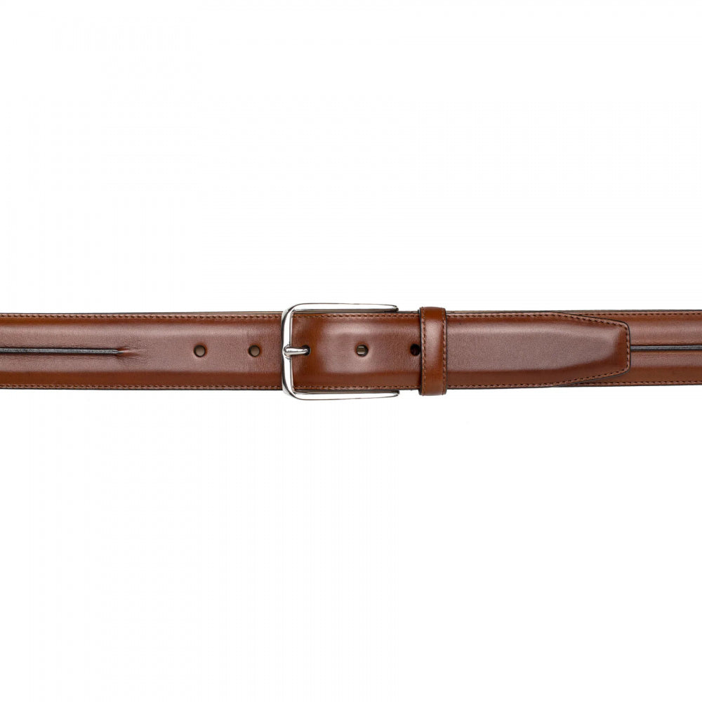 Mezlan Center-Piped Calfskin Belt Cognac