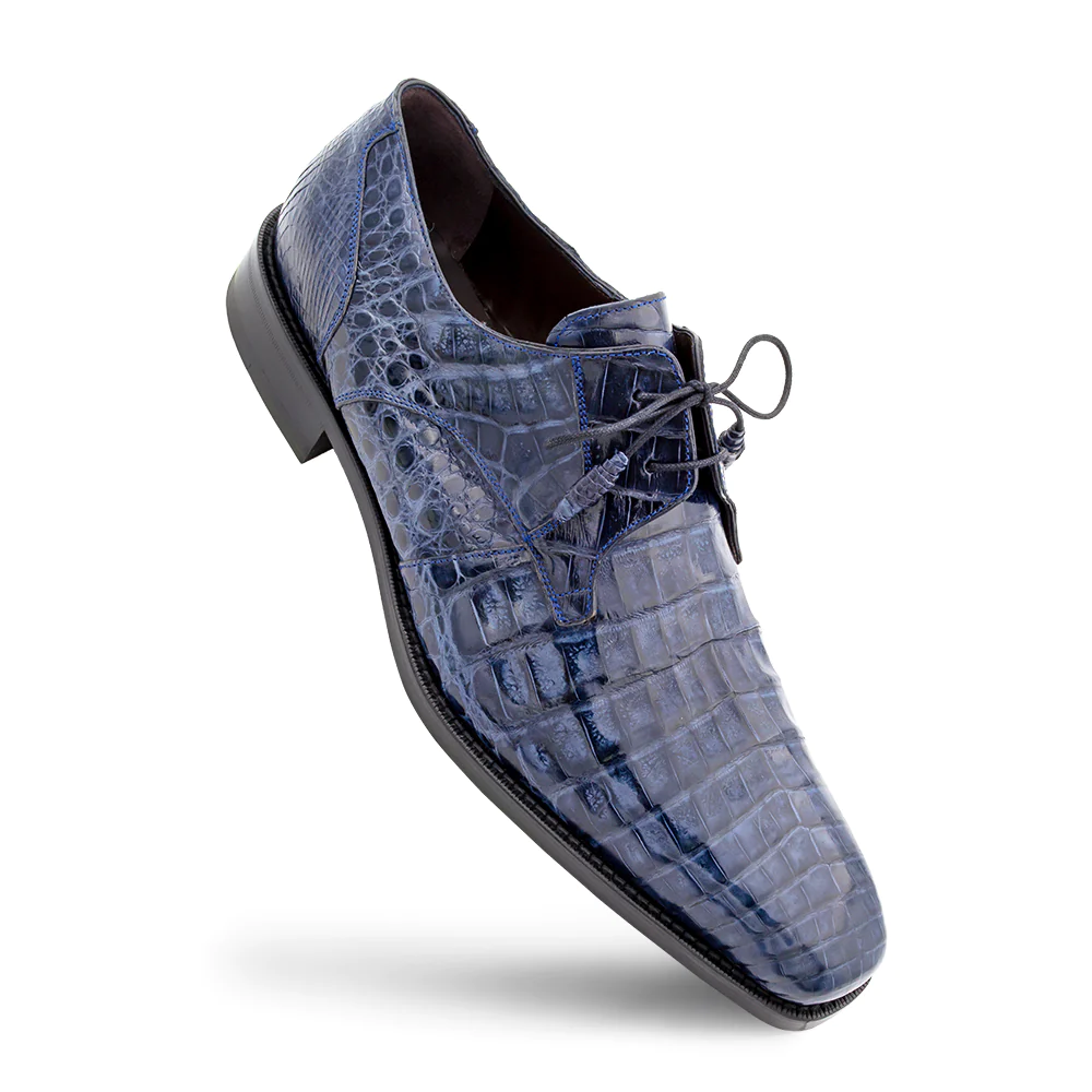 Mezlan Anderson Crocodile Derby Shoes Blue (13584-F)