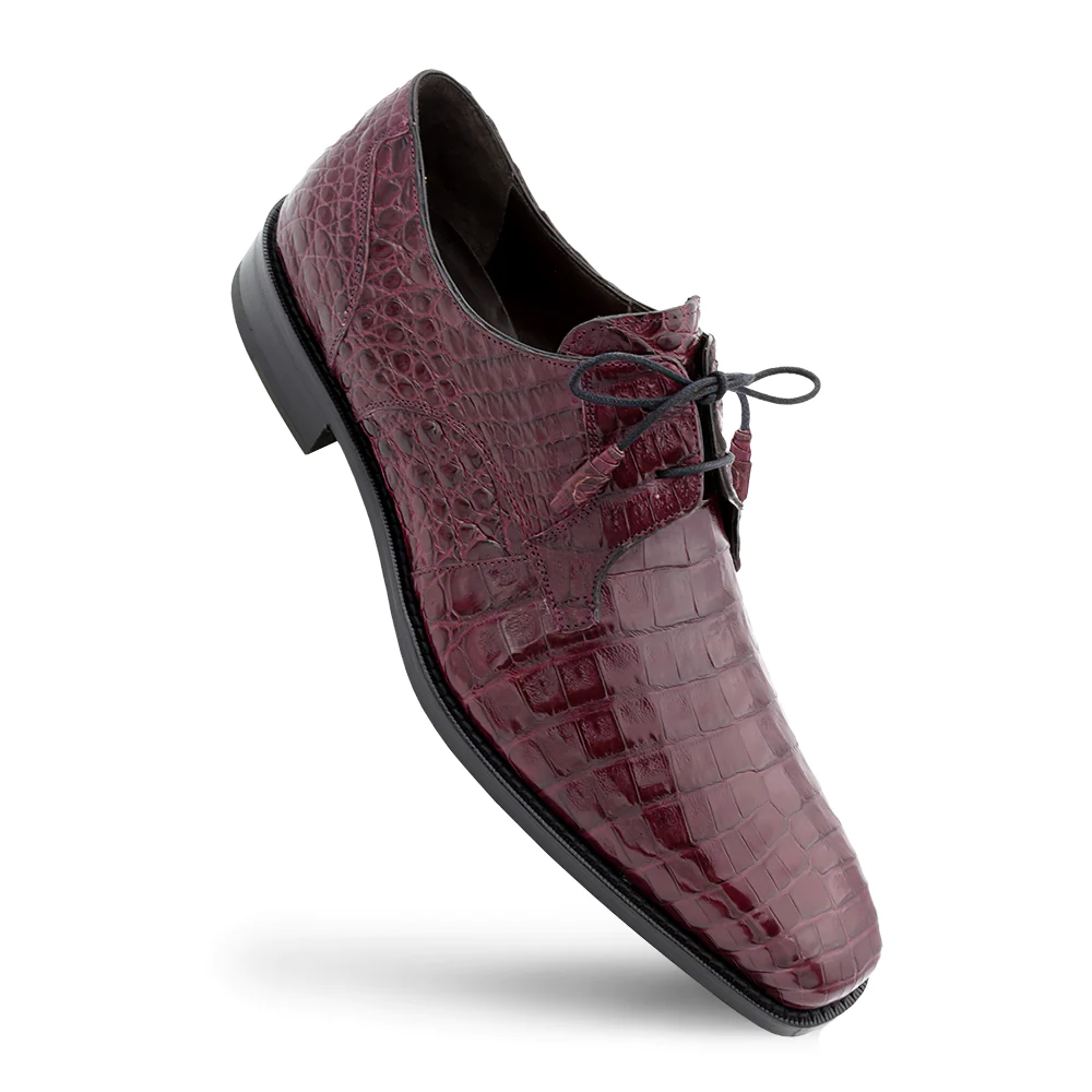Mezlan Anderson Crocodile Derby Shoes Burgundy (13584-F)