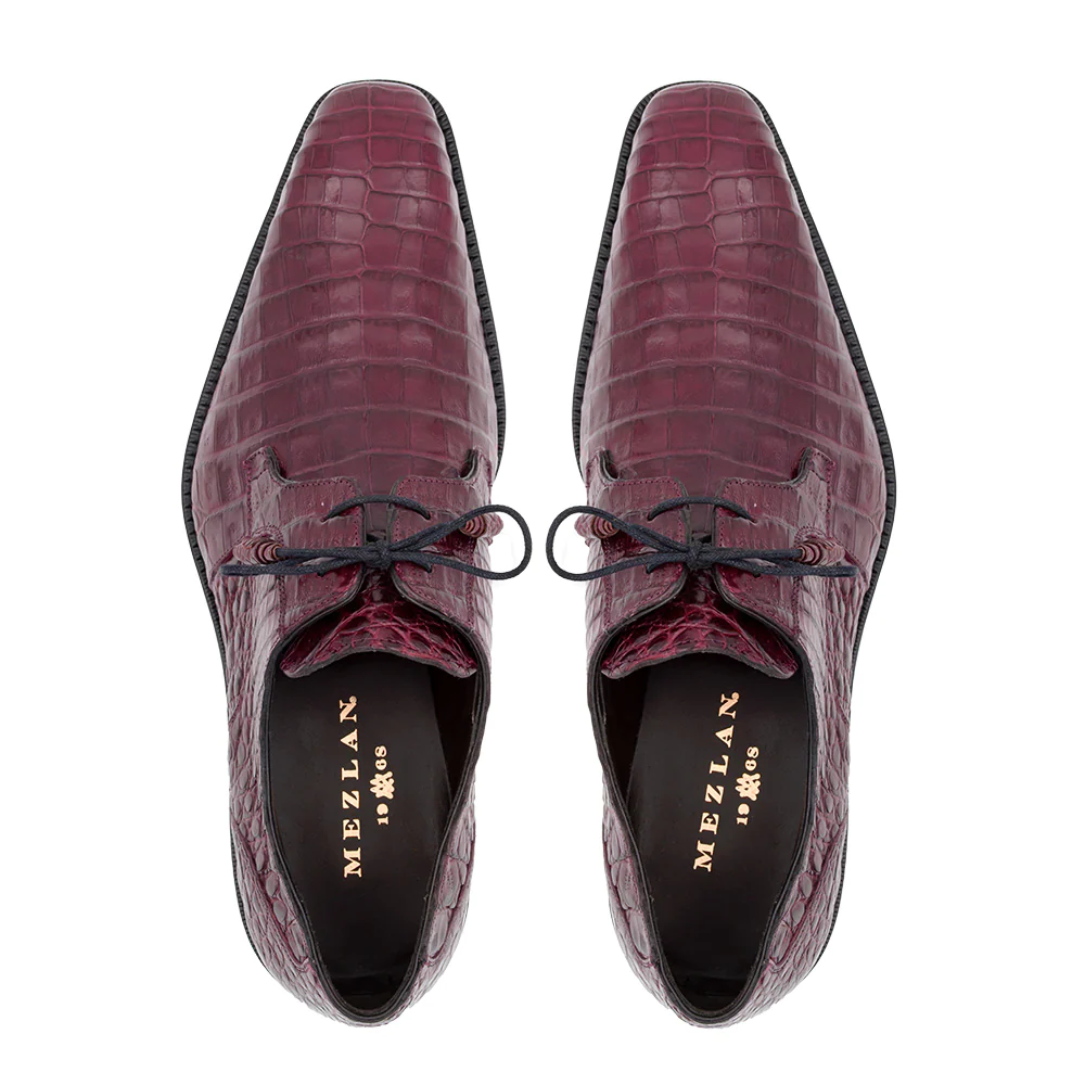 Mezlan Anderson Crocodile Derby Shoes Burgundy (13584-F)