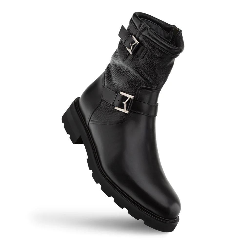 Mezlan Deer / Calf Moto Boot Black 