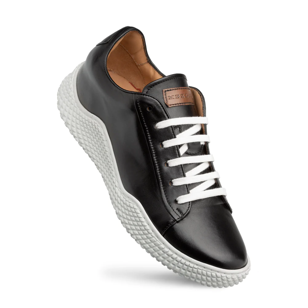 Mezlan Leather Scallop Sole Sneaker Black (A20604)