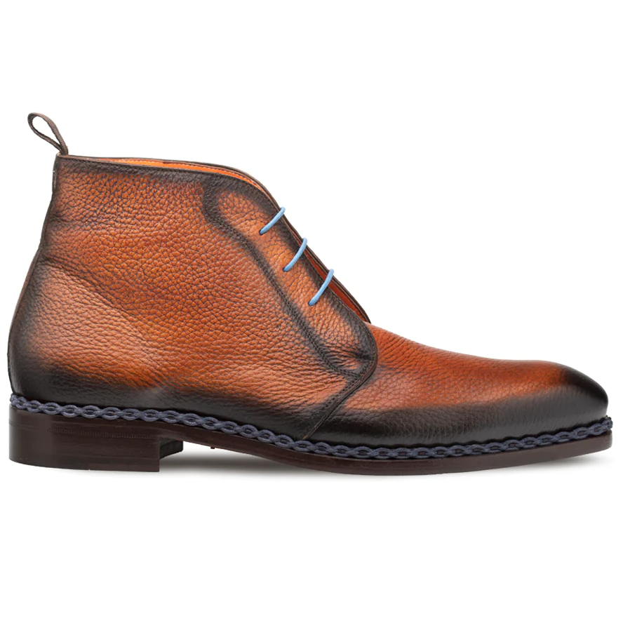 Mezlan Conqueror Deerskin Demi-Boot Dark Cognac