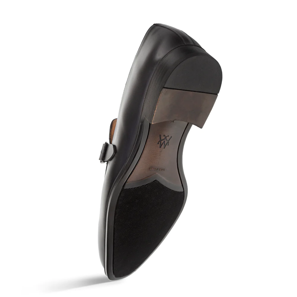 Mezlan Salato Leather / Rubber Strap Loafer Black (20965)