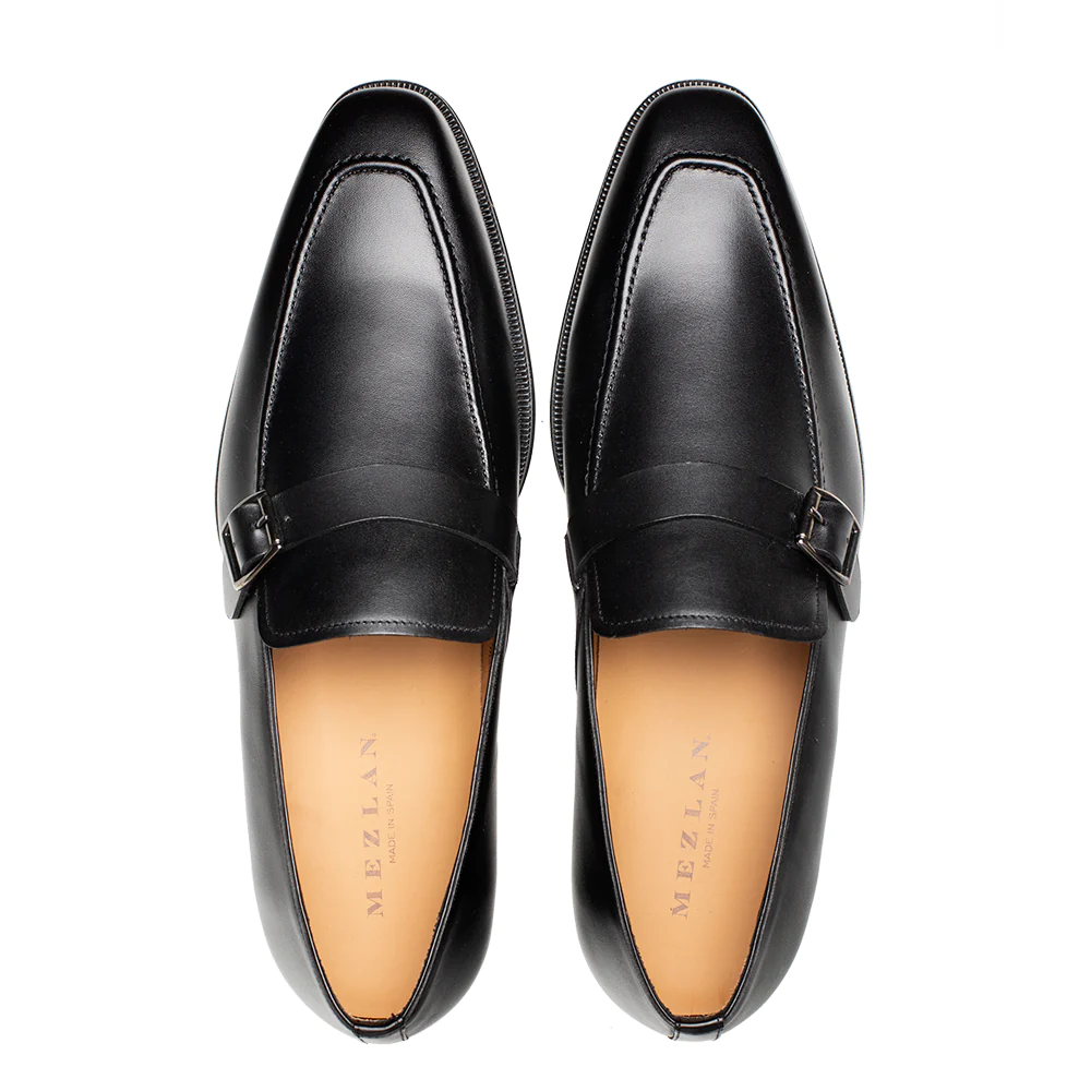 Mezlan Salato Leather / Rubber Strap Loafer Black (20965)