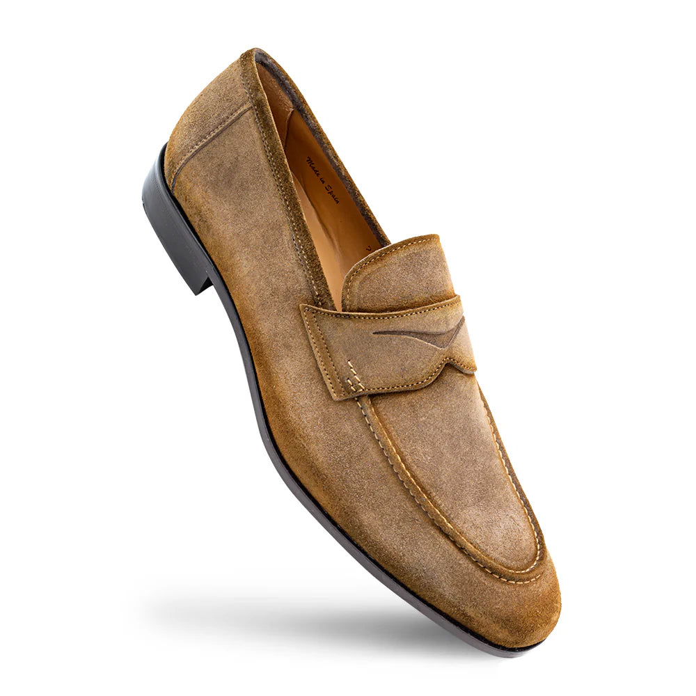 Mezlan Caro Suede Penny Loafer Taupe (21312) | MensDesignerShoe.com