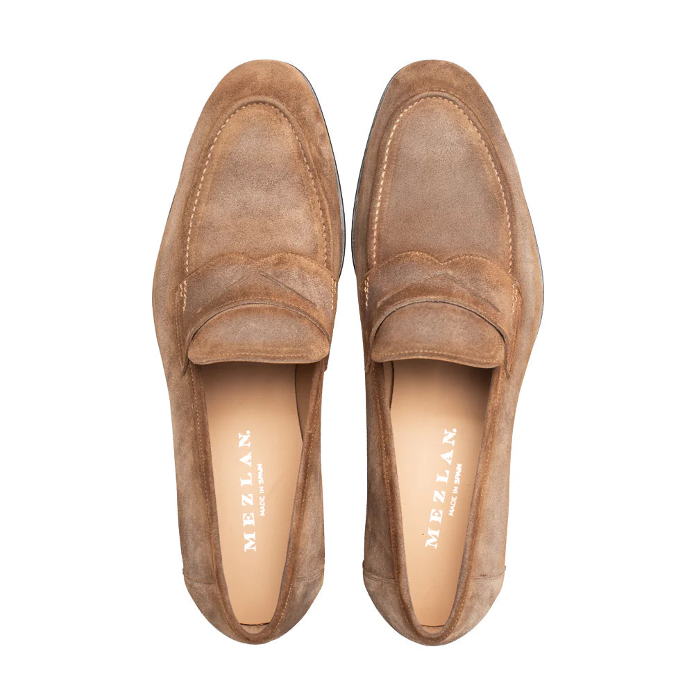 Mezlan Caro Suede Penny Loafer Taupe (21312) | MensDesignerShoe.com