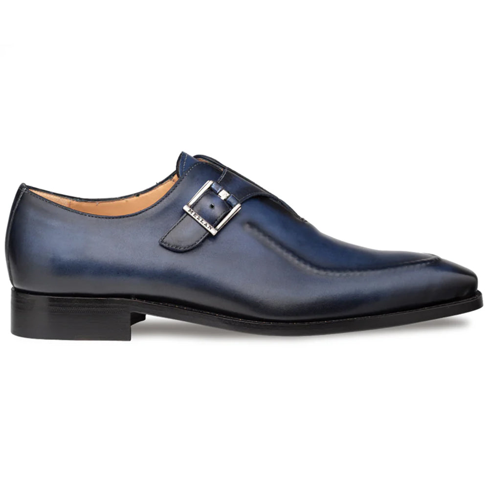 Mezlan Calfskin Apron Toe Monk Strap Blue (E21366)