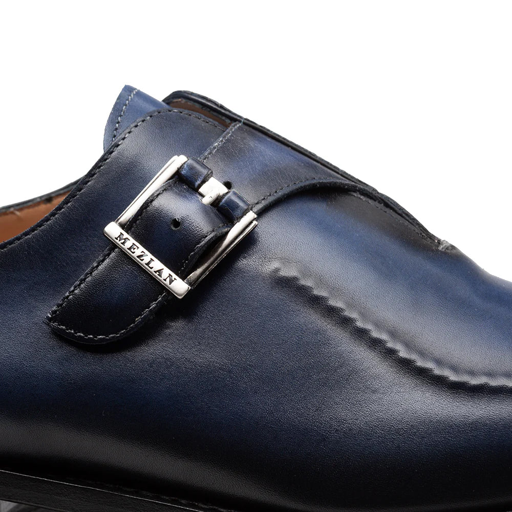 Mezlan Calfskin Apron Toe Monk Strap Blue (E21366)