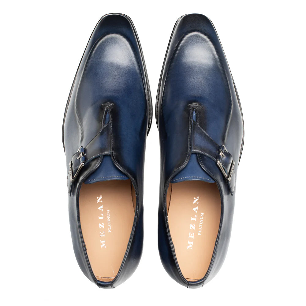 Mezlan Calfskin Apron Toe Monk Strap Blue (E21366)